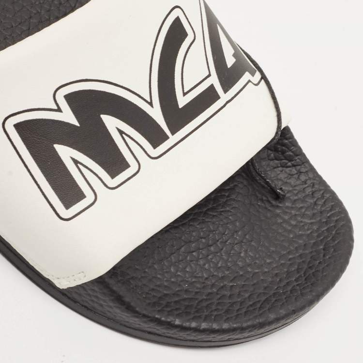 Pre Owned McQ by Alexander McQueen White/Black Leather Logo Flat Slides Size 38