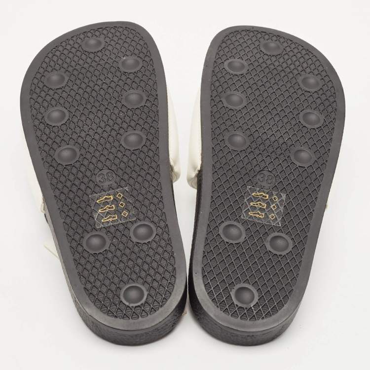 Pre Owned McQ by Alexander McQueen White/Black Leather Logo Flat Slides Size 38
