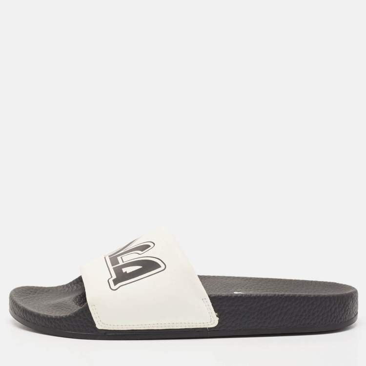 Pre Owned McQ by Alexander McQueen White/Black Leather Logo Flat Slides Size 38