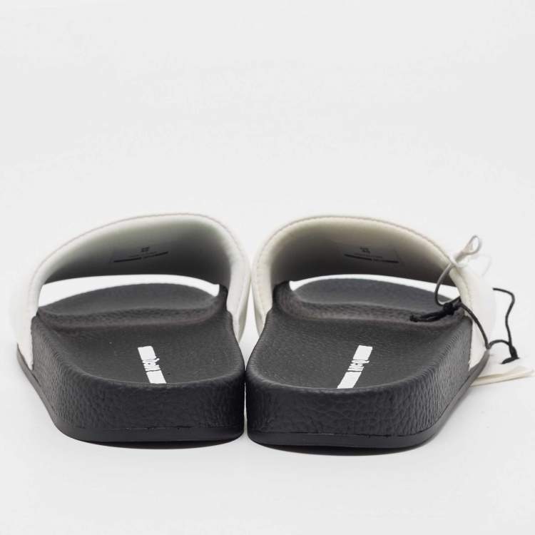 Pre Owned McQ by Alexander McQueen White Faux Leather Logo Pool Slides Size 40
