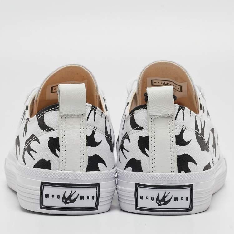 Pre Owned McQ by Alexander McQueen White/Black Canvas Shallow Swarm Sneakers Size 40