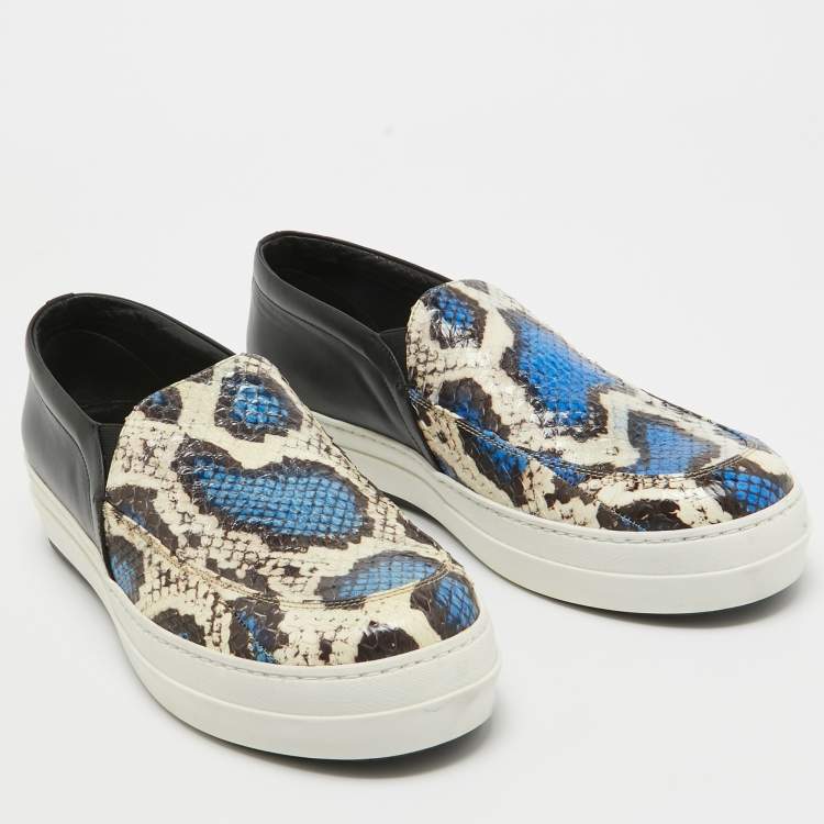 Pre Owned McQ by Alexander McQueen Tricolor Python Leather Slip On Sneakers Size 41