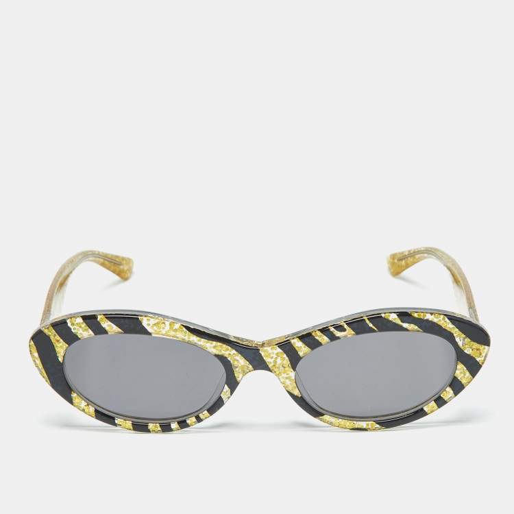 Pre Owned McQ by Alexander McQueen Yellow/Black MQ0190S Frame Cat Eye Sunglasses