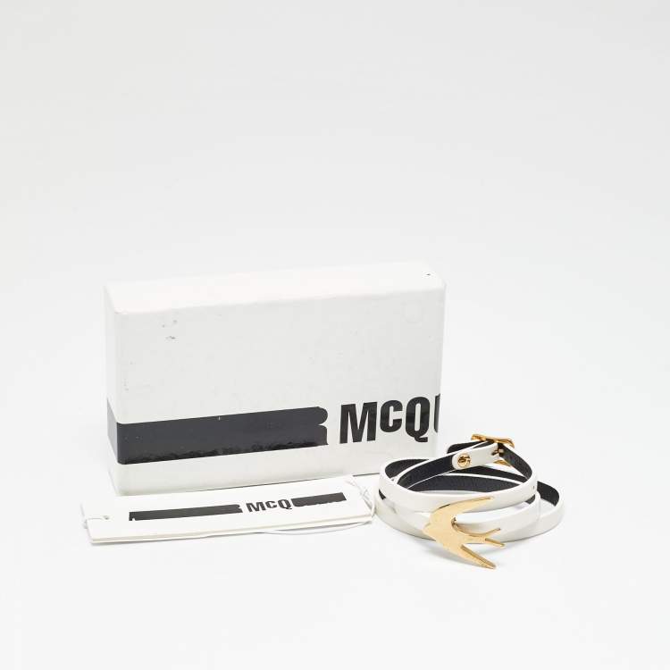 Pre Owned McQ bt Alexander McQueen Leather Gold Tone Bracelet
