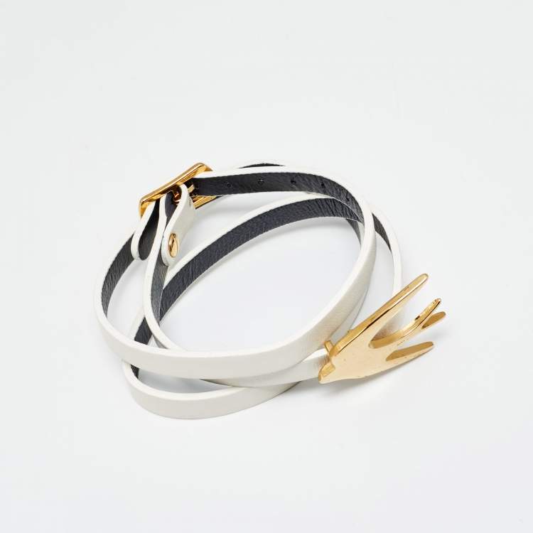 Pre Owned McQ bt Alexander McQueen Leather Gold Tone Bracelet
