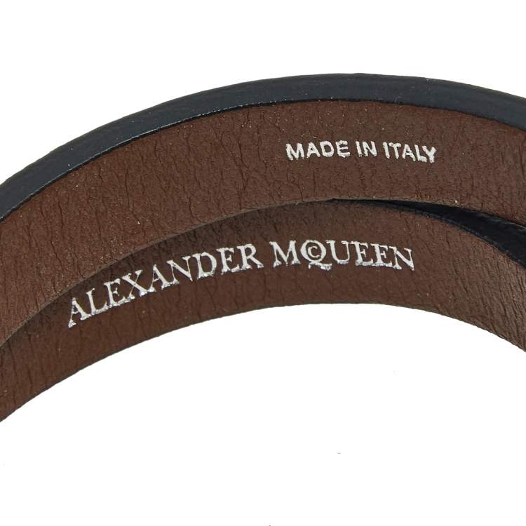Pre Owned Alexander McQueen Skull Print Silver Tone Metal Double Bracelet