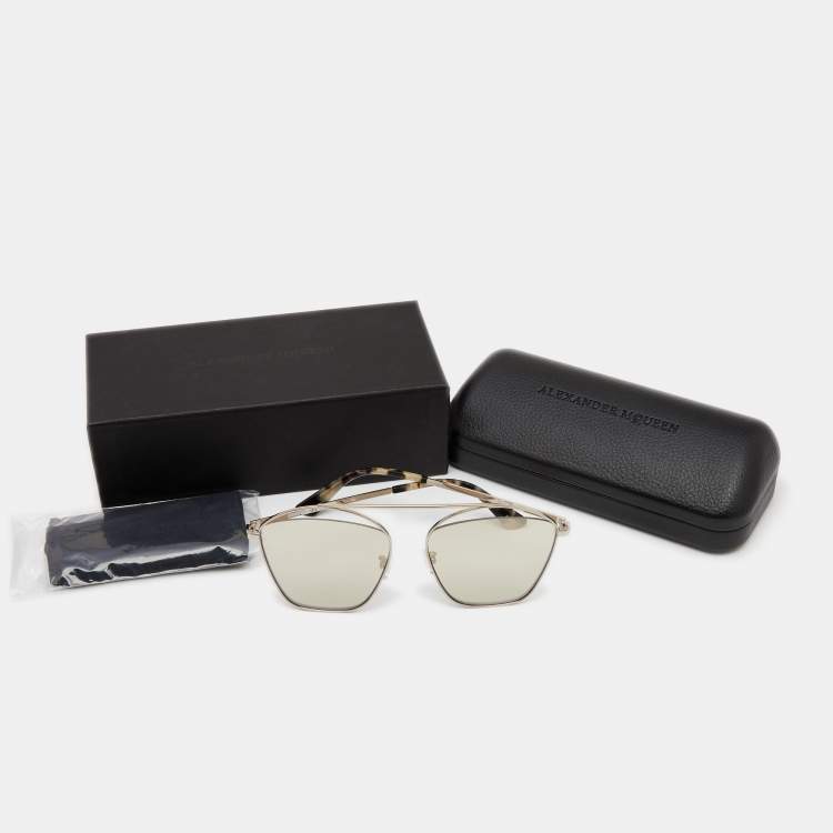 Pre Owned McQ by Alexander McQueen Pale Gold Tone/ Gold Mirrored MQ0177SA Square Sunglasses
