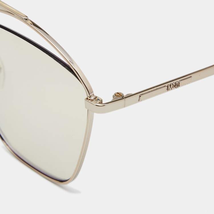 Pre Owned McQ by Alexander McQueen Pale Gold Tone/ Gold Mirrored MQ0177SA Square Sunglasses