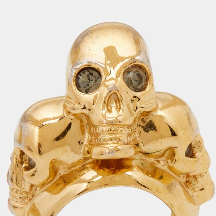Pre Owned McQ by Alexander McQueen Gold Tone Multi Skull Ring Size 50