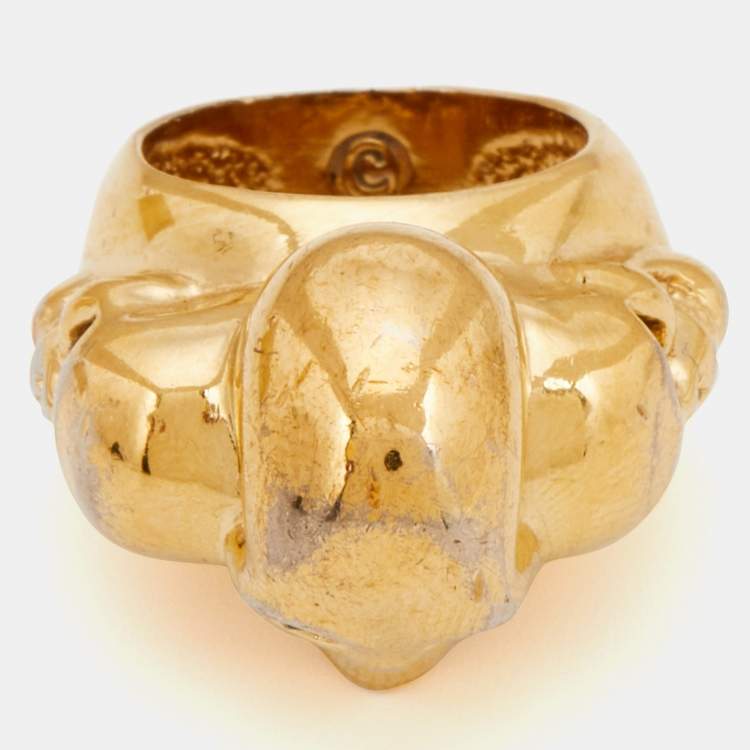 Pre Owned McQ by Alexander McQueen Gold Tone Multi Skull Ring Size 50