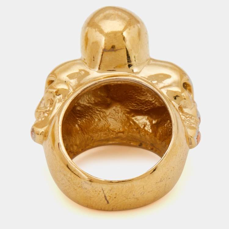 Pre Owned McQ by Alexander McQueen Gold Tone Multi Skull Ring Size 50