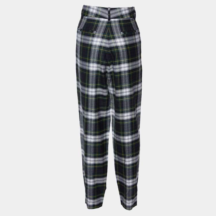 Pre Owned McQ by Alexander McQueen Green Tartan Wool Pleated Trousers S