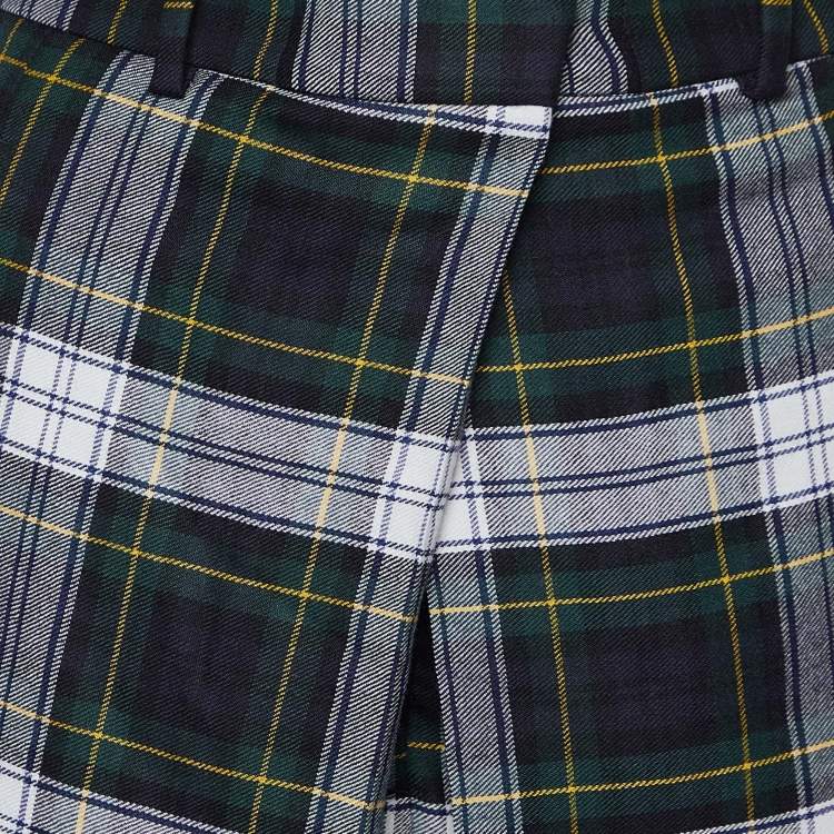 Pre Owned McQ by Alexander McQueen Green Tartan Wool Pleated Trousers S