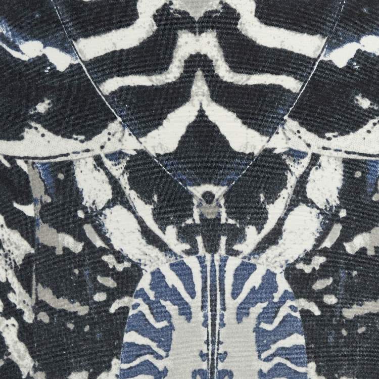 Pre Owned McQ by Alexander McQueen Blue Beetle Print Crepe Pencil Skirt XS