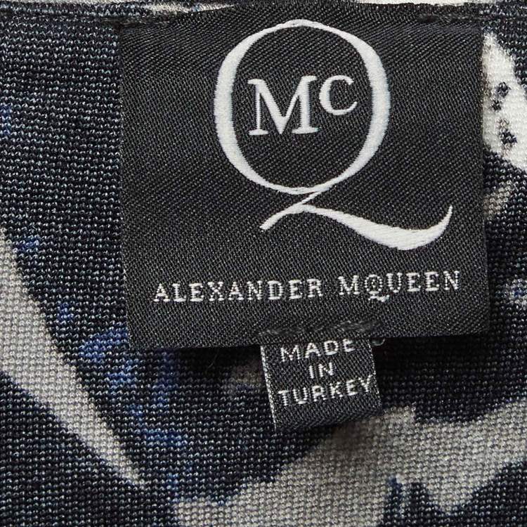 Pre Owned McQ by Alexander McQueen Blue Beetle Print Crepe Pencil Skirt XS