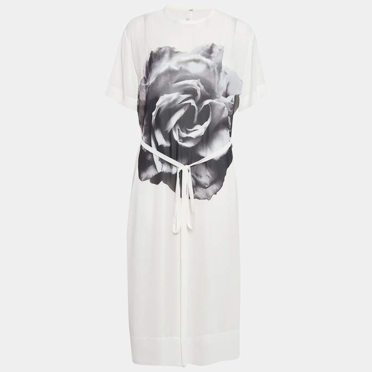 Pre Owned McQ by Alexander McQueen White Rose Print Chiffon Midi Dress S