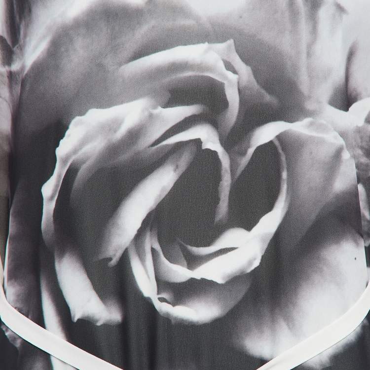 Pre Owned McQ by Alexander McQueen White Rose Print Chiffon Midi Dress S