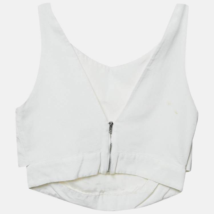 Pre Owned McQ by Alexander McQueen White Faille Cotton Blend Layered Crop Top M
