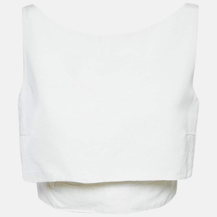 Pre Owned McQ by Alexander McQueen White Faille Cotton Blend Layered Crop Top M