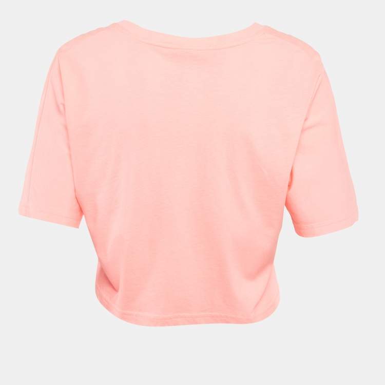 Pre Owned McQ by Alexander McQueen Pink Logo Print Cotton Crop T-Shirt XS