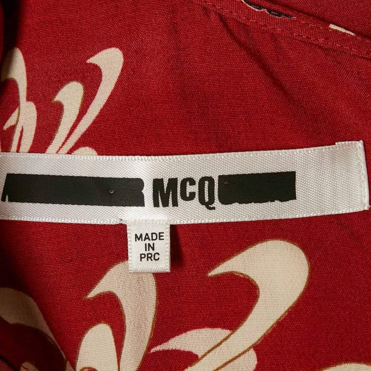 Pre Owned McQ by Alexander McQueen Printed Red V-Neck Mini Dress XS