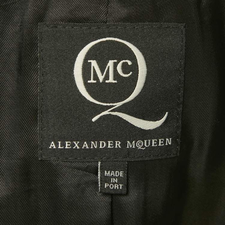 Pre Owned McQ by Alexander McQueen Grey Animal Pattern Wool Fringed Jacket S