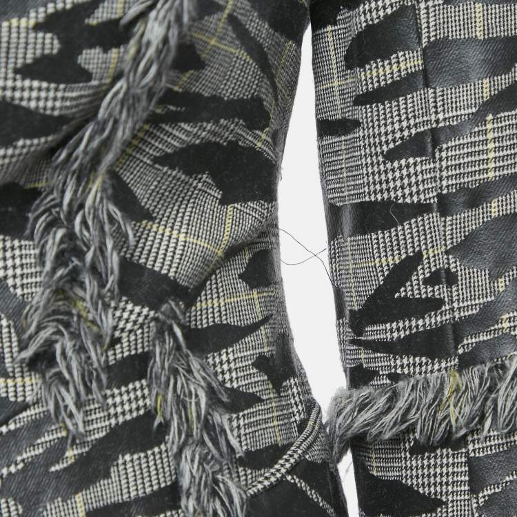 Pre Owned McQ by Alexander McQueen Grey Animal Pattern Wool Fringed Jacket S