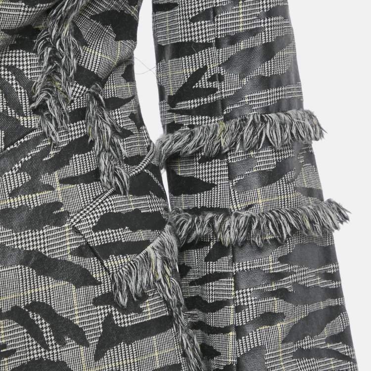 Pre Owned McQ by Alexander McQueen Grey Animal Pattern Wool Fringed Jacket S