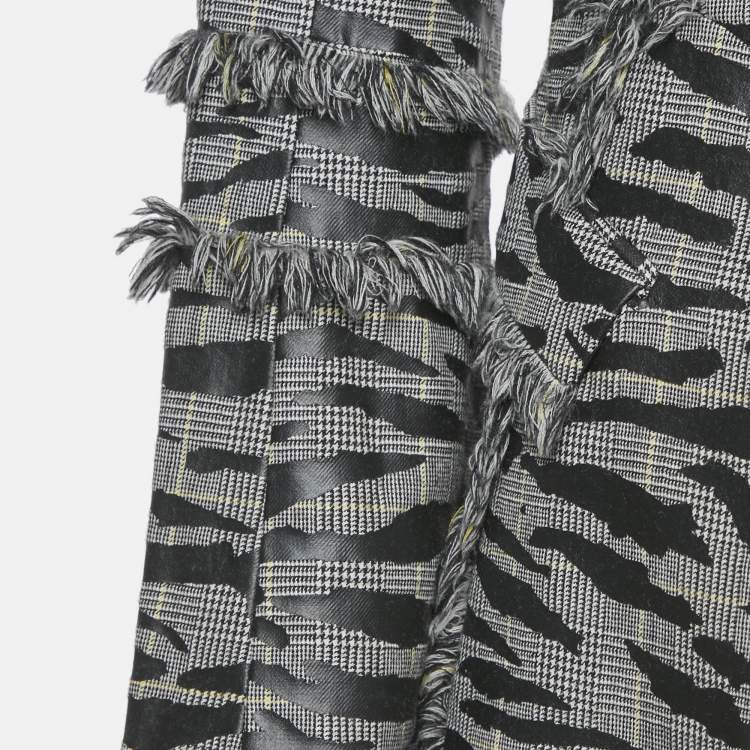 Pre Owned McQ by Alexander McQueen Grey Animal Pattern Wool Fringed Jacket S
