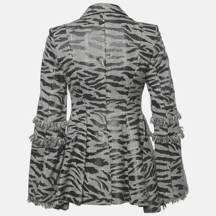 Pre Owned McQ by Alexander McQueen Grey Animal Pattern Wool Fringed Jacket S