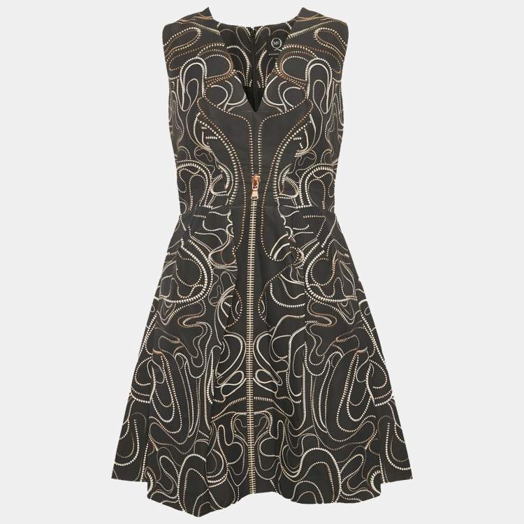 Pre Owned McQ by Alexander McQueen Navy Blue Zipper Print Cotton Blend Mini Dress M