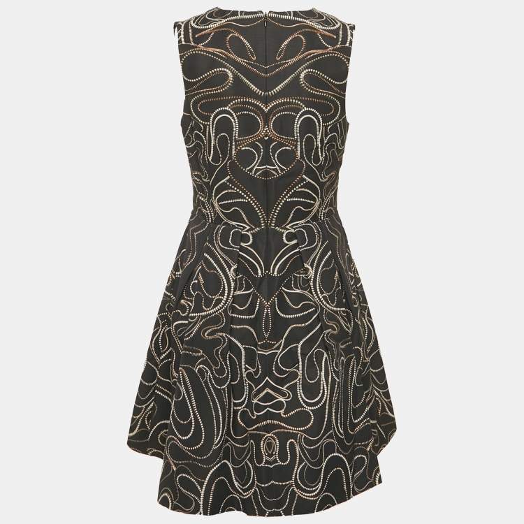 Pre Owned McQ by Alexander McQueen Navy Blue Zipper Print Cotton Blend Mini Dress M