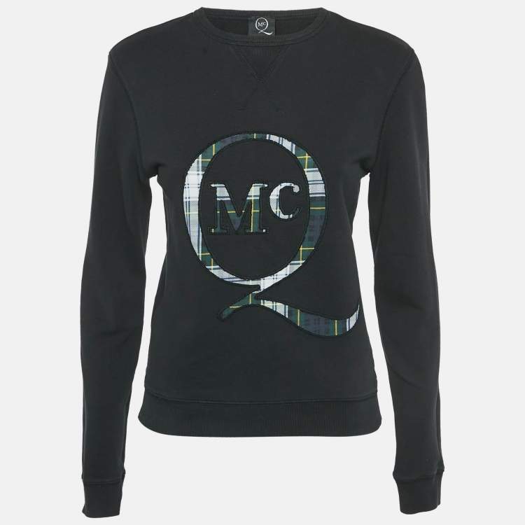 Pre Owned McQ By Alexander McQueen Black Cotton Knit Logo Patchwork Detail Sweatshirt XS