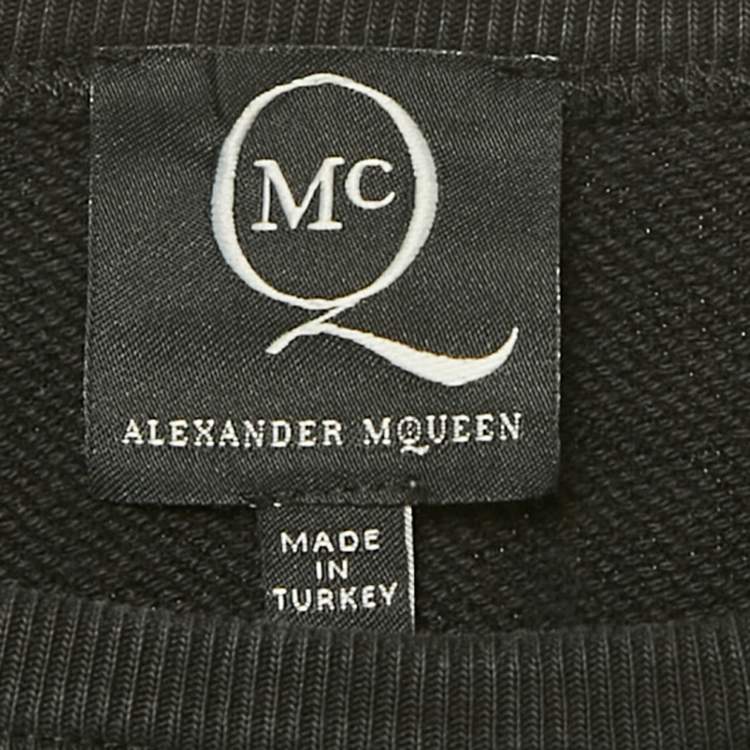 Pre Owned McQ By Alexander McQueen Black Cotton Knit Logo Patchwork Detail Sweatshirt XS