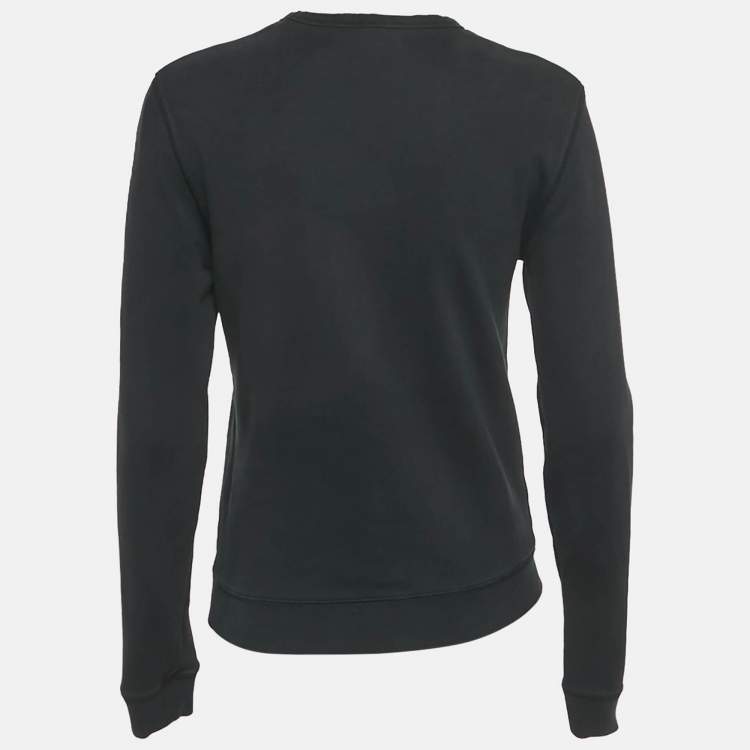 Pre Owned McQ By Alexander McQueen Black Cotton Knit Logo Patchwork Detail Sweatshirt XS