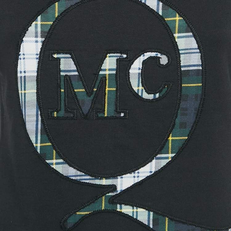 Pre Owned McQ By Alexander McQueen Black Cotton Knit Logo Patchwork Detail Sweatshirt XS