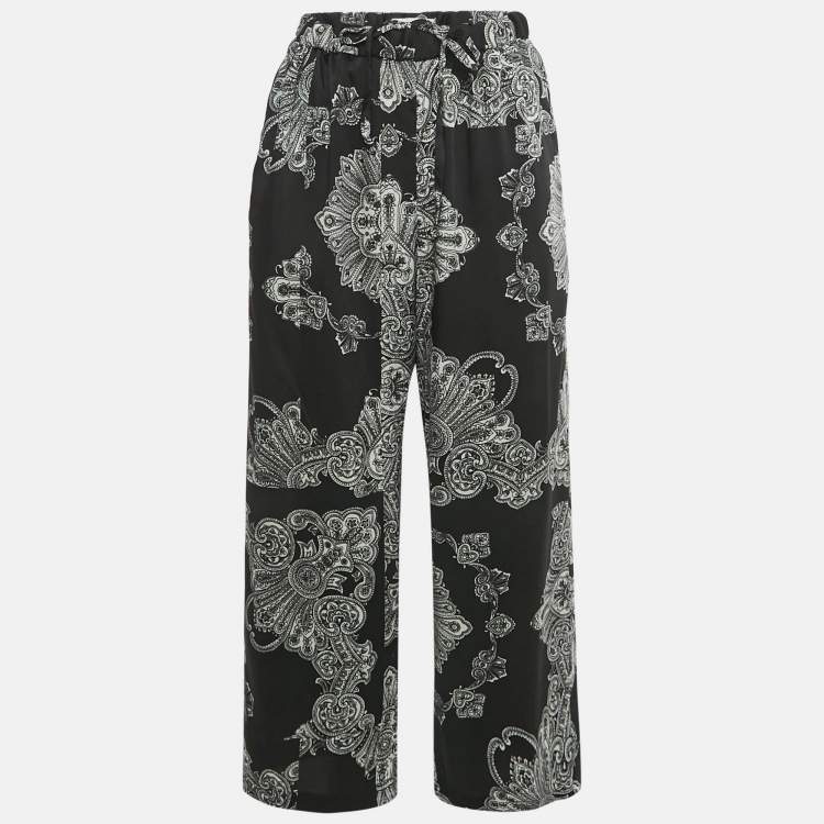 Pre Owned McQ By Alexander McQueen Black Printed Crepe Palazzo Pants S   