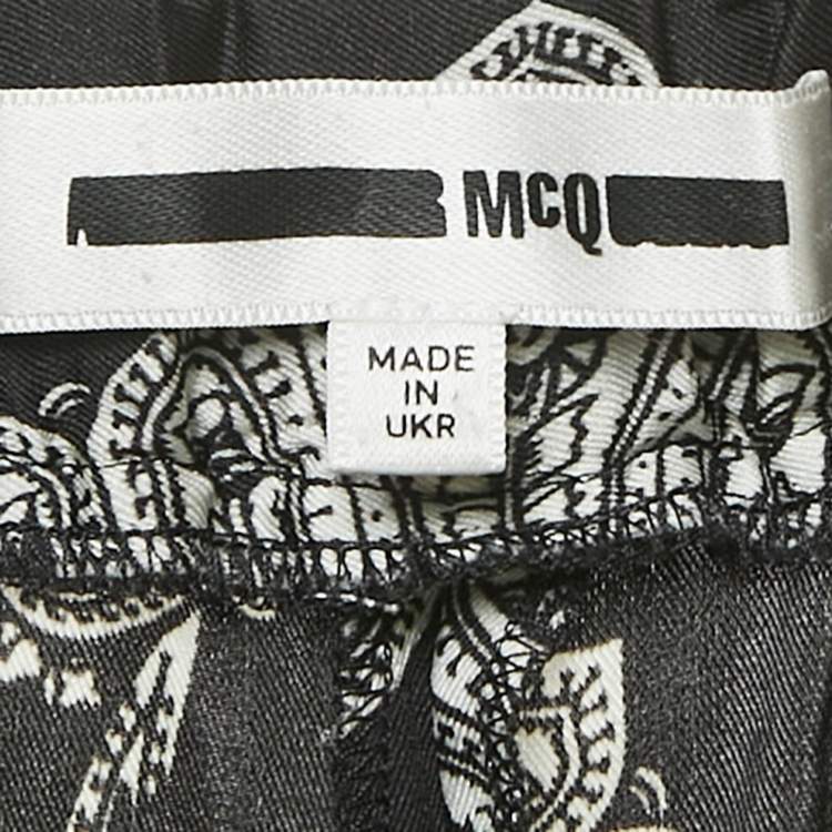 Pre Owned McQ By Alexander McQueen Black Printed Crepe Palazzo Pants S   