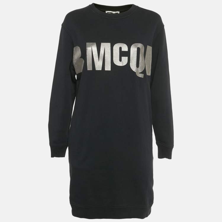 Pre Owned McQ by Alexander McQueen Black Logo Print Cotton Knit T-Shirt Dress L