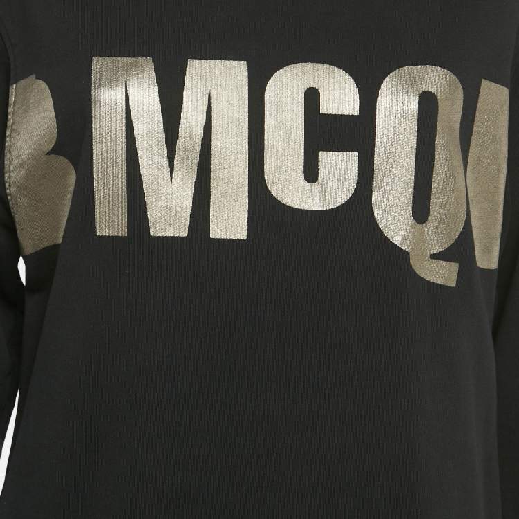 Pre Owned McQ by Alexander McQueen Black Logo Print Cotton Knit T-Shirt Dress L