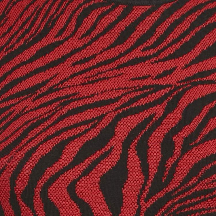 Pre Owned McQ by Alexander McQueen Red Animalskin Pattern Wool Midi Dress XXS