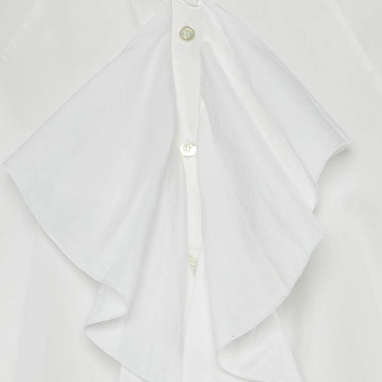 Pre Owned McQ By Alexander McQueen White Cotton Ruffle Detail Blouse L