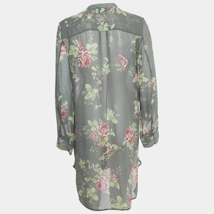 Pre Owned McQ by Alexander McQueen Black /White Printed Silk Sheer Shirt Dress M