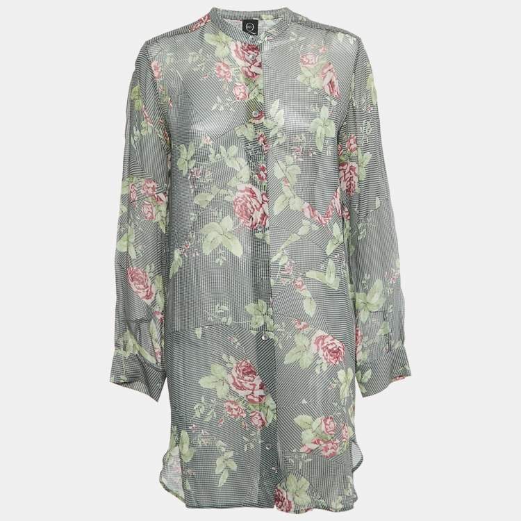 Pre Owned McQ by Alexander McQueen Black /White Printed Silk Sheer Shirt Dress M