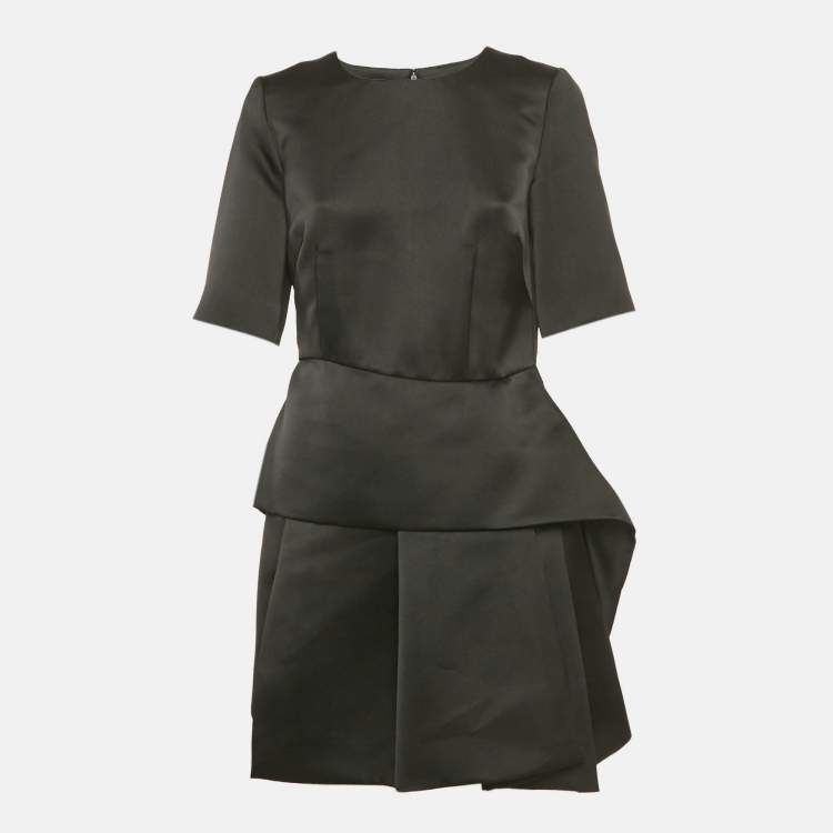 مملوكة مسبقًا McQ by Alexander McQueen Black Taffeta Sculpted Peplum Mini Dress M