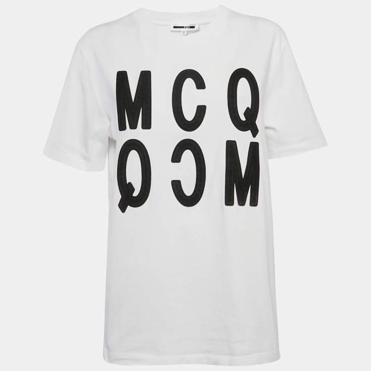 مملوكة مسبقًا McQ by Alexander McQueen White Logo Embossed Jersey Crewneck T-Shirt L