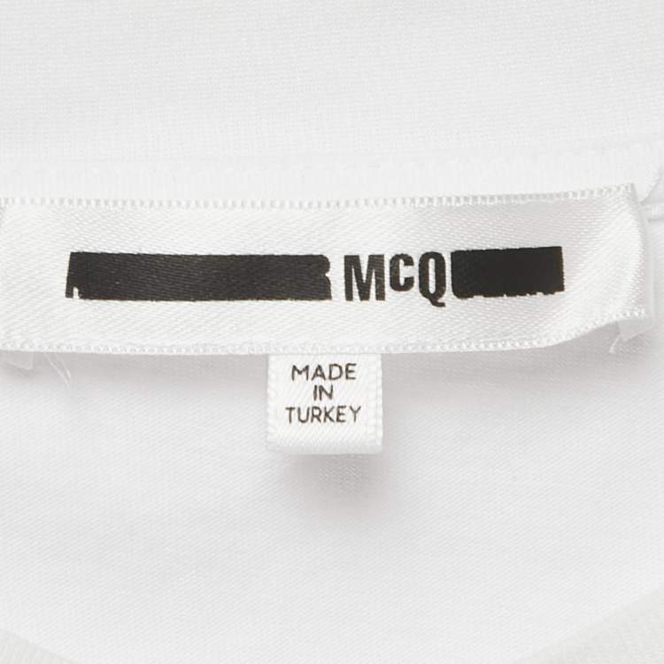 مملوكة مسبقًا McQ by Alexander McQueen White Logo Embossed Jersey Crewneck T-Shirt L