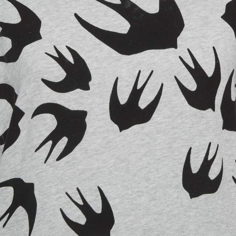 Pre Owned McQ by Alexander McQueen Grey Flocked Swallow Jersey Sweat Dress L