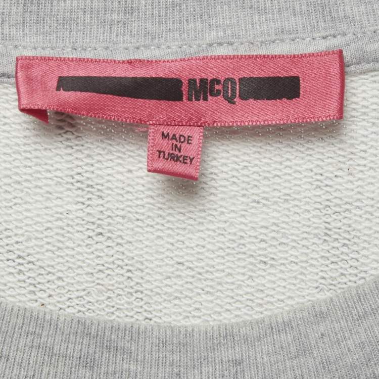 Pre Owned McQ by Alexander McQueen Grey Flocked Swallow Jersey Sweat Dress L