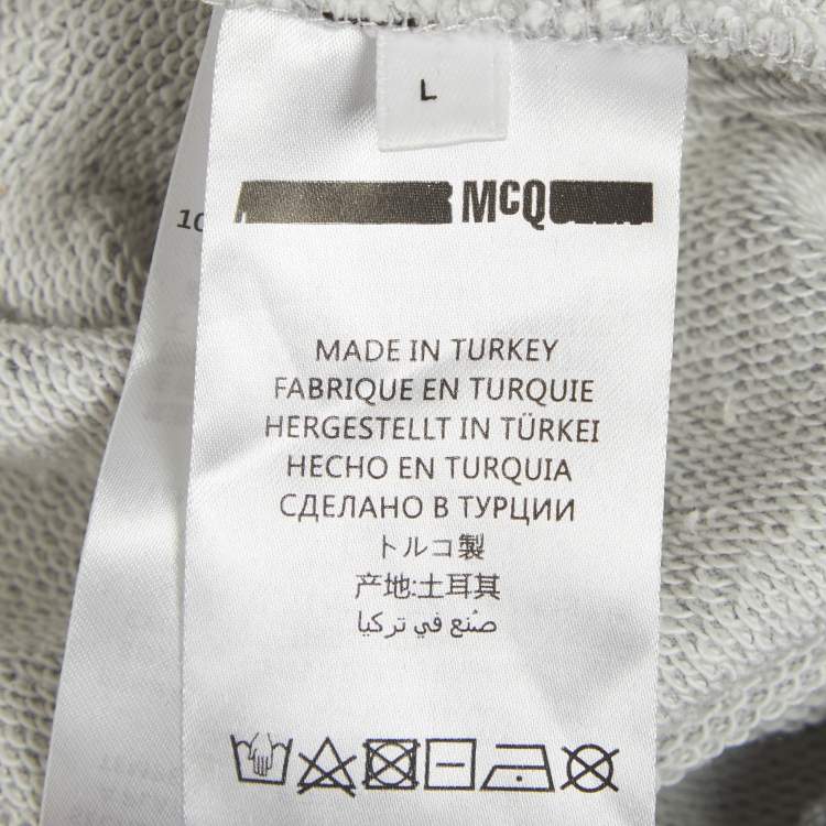 Pre Owned McQ by Alexander McQueen Grey Flocked Swallow Jersey Sweat Dress L